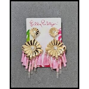 NWT Lilly Pulitzer Mandevilla Baby Pierced Earrings Tassels Rhinestone Gold NEW